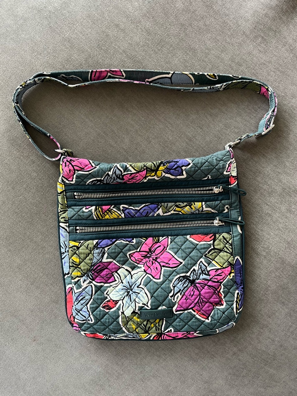 Vera Bradley Quilted Floral Crossbody Bag Double Zip Retired Print